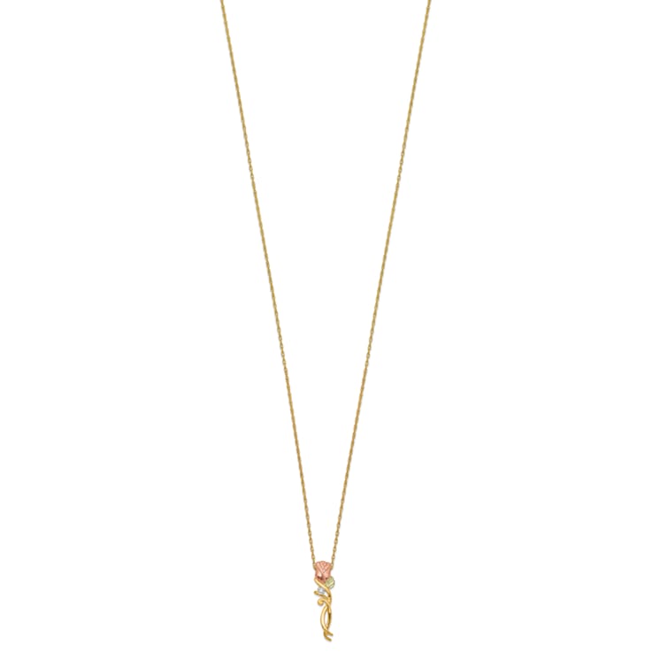 10k Yellow Gold  12k Rose Gold and 12k Green Gold Accent Diamond Rose
Pendant  18 Inch Chain