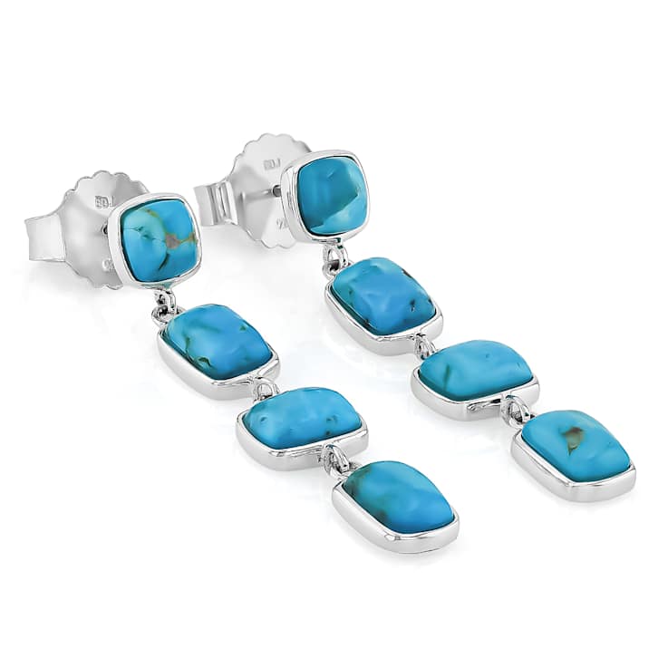 Cushion Turquoise Sterling Silver Dangle Earrings 7x5mm