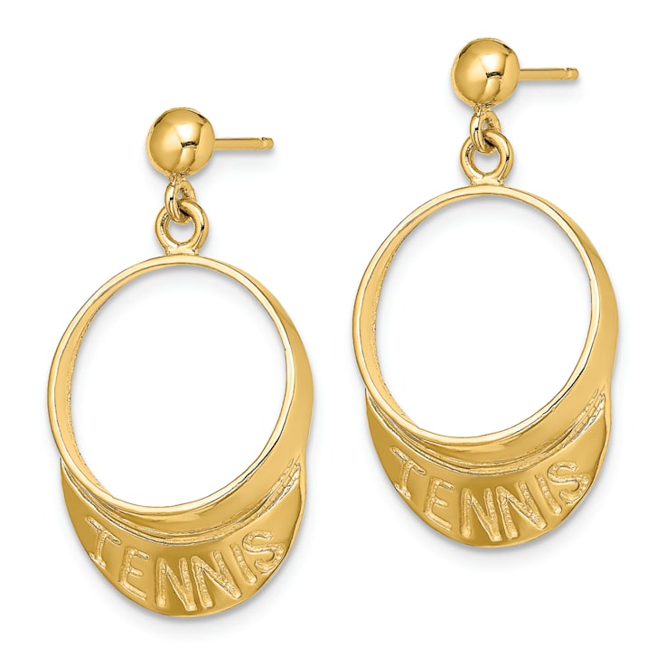 14K Yellow Gold 3D Tennis Visor Dangle Earrings