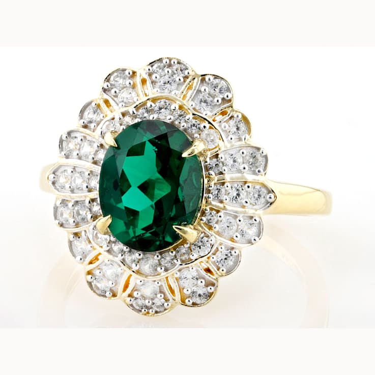 Lab-Created Emerald And White Zircon Ring In 18K Gold Over Sterling
Silver 2.23ctw