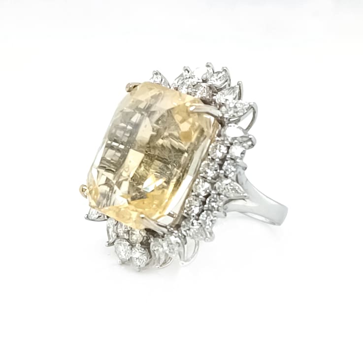 41.33 Ctw Yellow Sapphire and 3.41 Ctw White Diamond Ring in 18K WG
