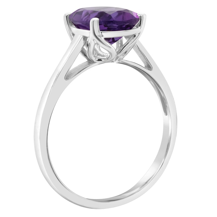 10x8mm Oval Amethyst Rhodium Over Sterling Silver Ring