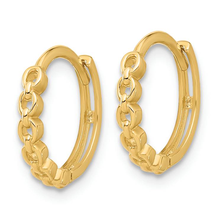 10k Yellow Gold 1/2 inch Polished Round Link Pattern Huggie Hoop Earrings