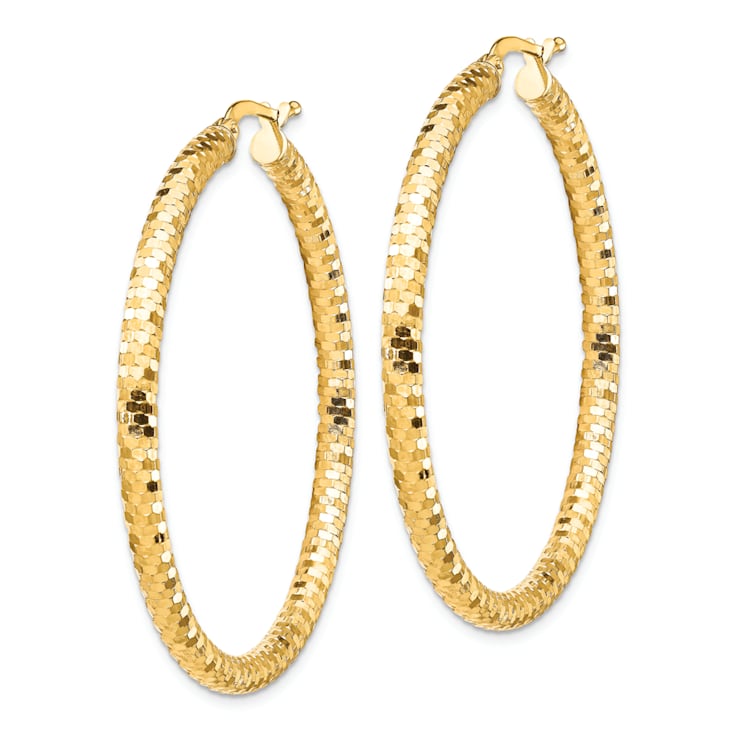 14k Yellow Gold Diamond-Cut 1 3/4" Hoop Earrings