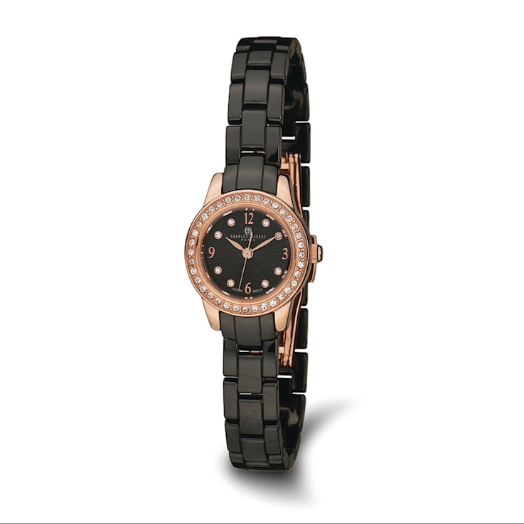 Charles Hubert Ladies Stainless Steel with Ceramic Band Black Dial Watch