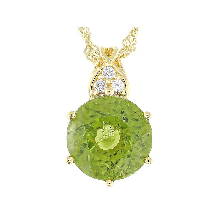 Peridot Oval And White Zircon Pendant Necklace In 18K Gold Over Sterling Silver