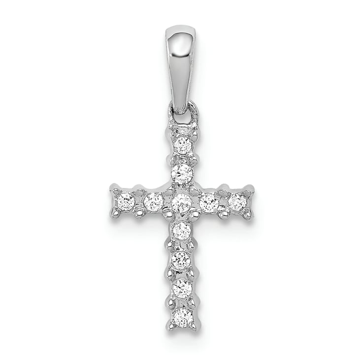 Rhodium Over 14K White Gold 1/20ct. Diamond Latin Cross Pendant