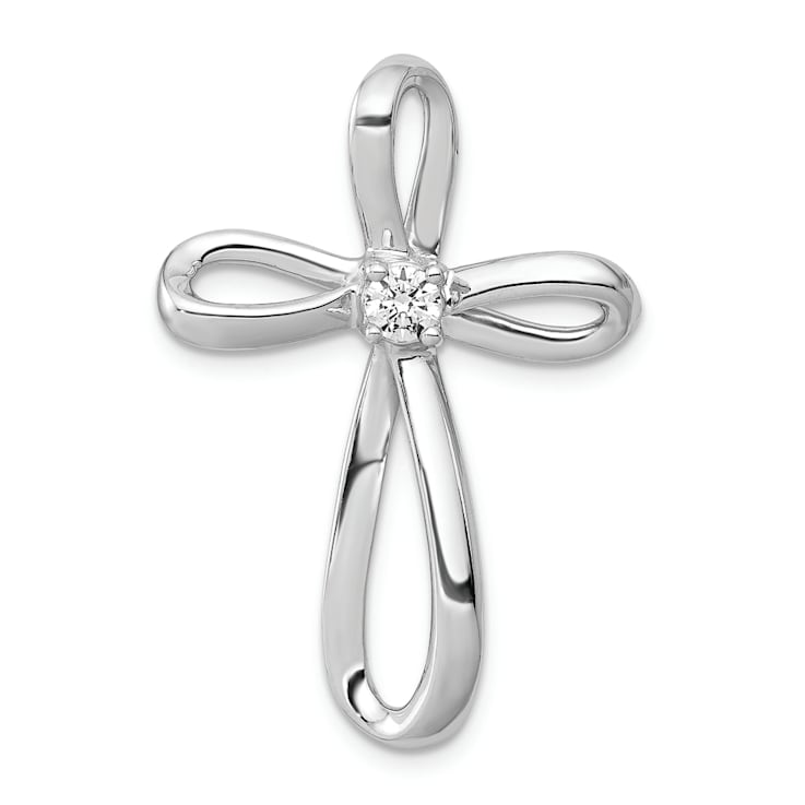 Rhodium Over 14k White Gold Diamond Cross Chain Slide Pendant