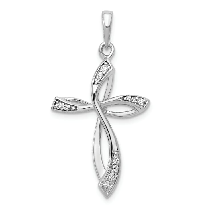Rhodium Over 14k White Gold Diamond Cross Pendant