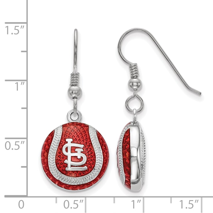 Rhodium Over Sterling Silver MLB LogoArt St. Louis Cardinals Enamel Earrings  - 1DDG9G