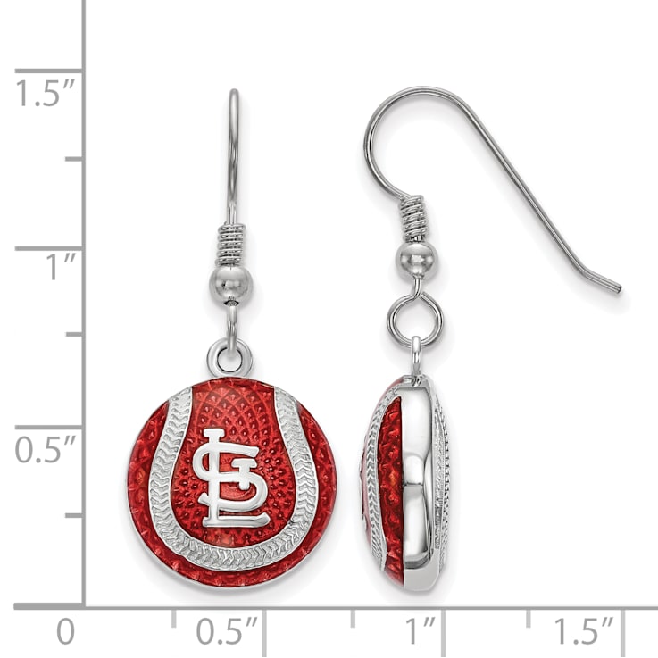 Rhodium Over Sterling Silver MLB LogoArt St. Louis Cardinals Enamel Earrings