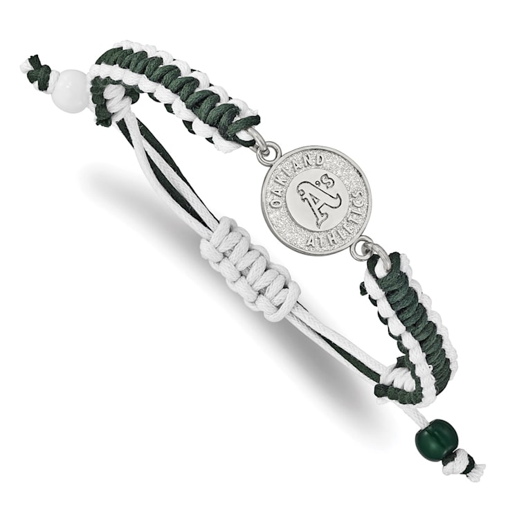 Stainless Steel MLB LogoArt Oakland Athletics Adjustable Cord Bracelet