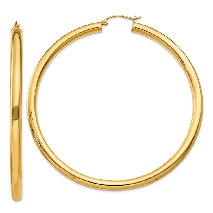 14k Yellow Gold Polished 2 9/16" Tube Hoop Earrings