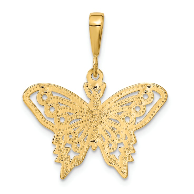 14k Yellow Gold Diamond-Cut and Brushed Butterfly Pendant