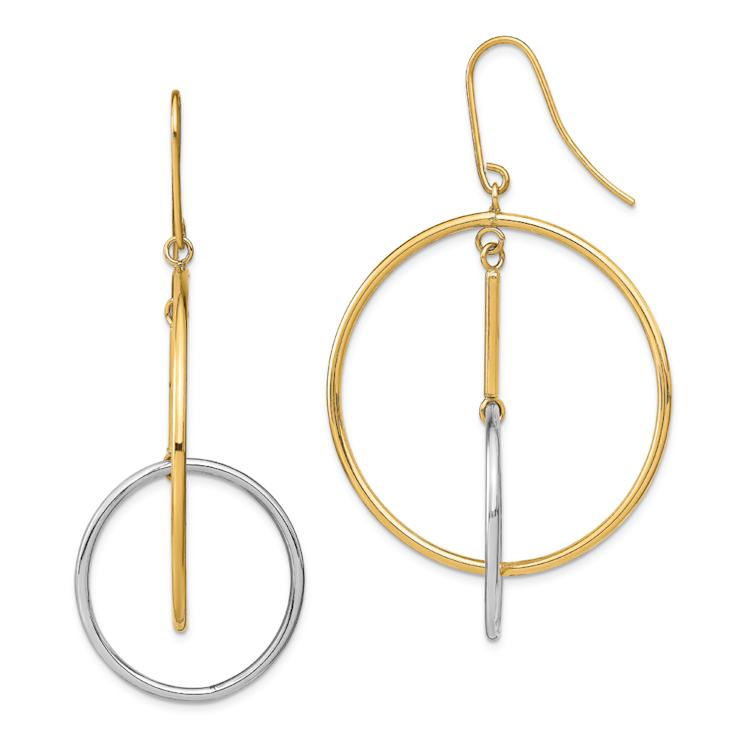 14k Yellow Gold and 14k White Gold Double Circle and Bar Dangle Earrings