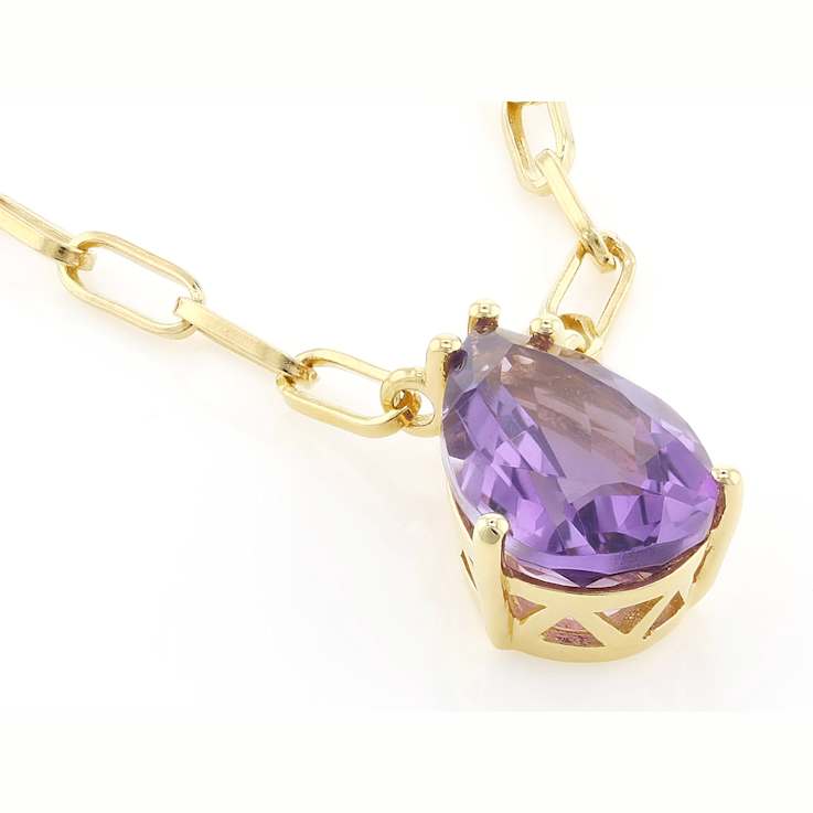 Amethyst Pear Paperclip Solitaire Necklace In 18K Gold Over Sterling
Silver 3.12ct