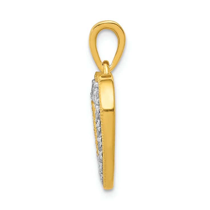 14k Yellow Gold and Rhodium Over 14k Yellow Gold Diamond Heart Pendant