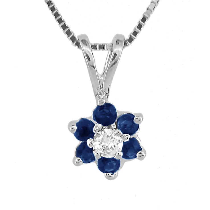 0.24ctw Blue Sapphire with White Diamond Accent Flower Design Pendant
14k White Gold