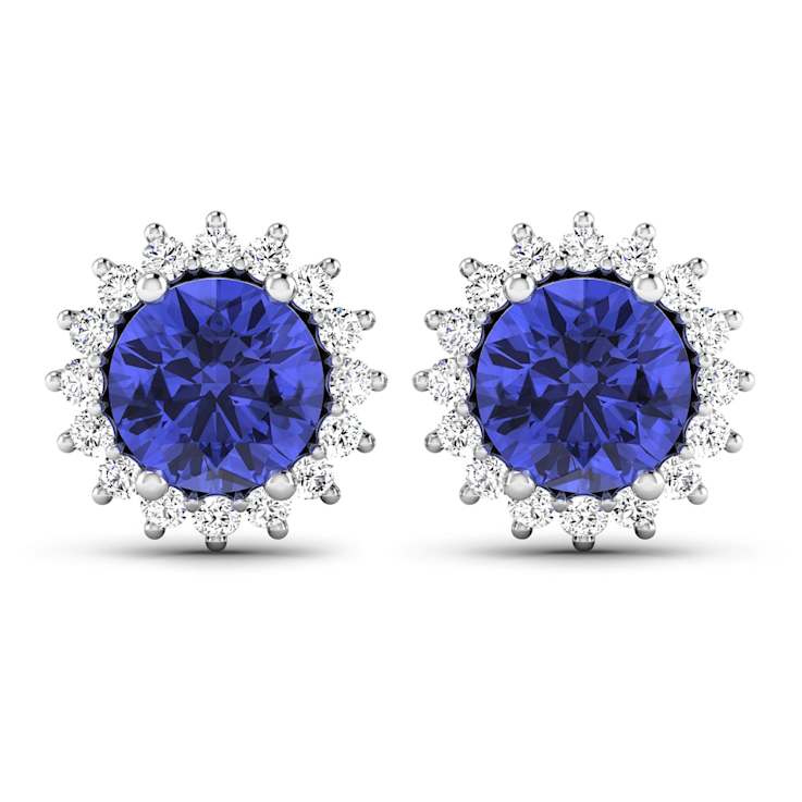1.44ctw 14K White Gold Tanzanite and White Diamond Halo Earrings