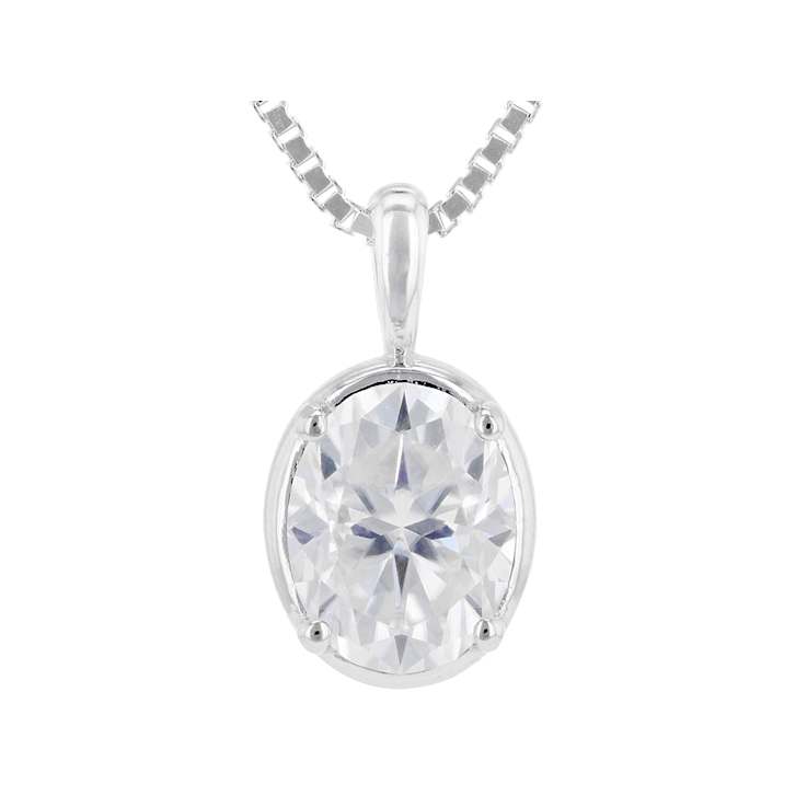 Moissanite Oval Solitaire Pendant In Platinum-Enhanced Sterling Silver
2.10ctw Diamond Equivalent Weight