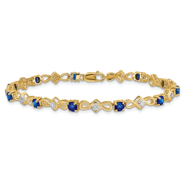 14k Yellow Gold and Rhodium Over 14k Yellow Gold Diamond and Sapphire Bracelet