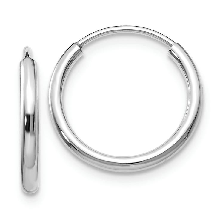 Rhodium Over 14k White Gold Polished 9/16" Endless Hoop Earrings