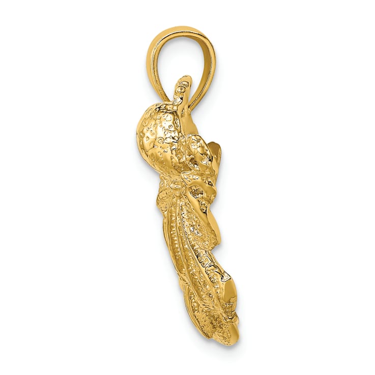 14k Yellow Gold Polished Textured Dolphin and Octopus Pendant