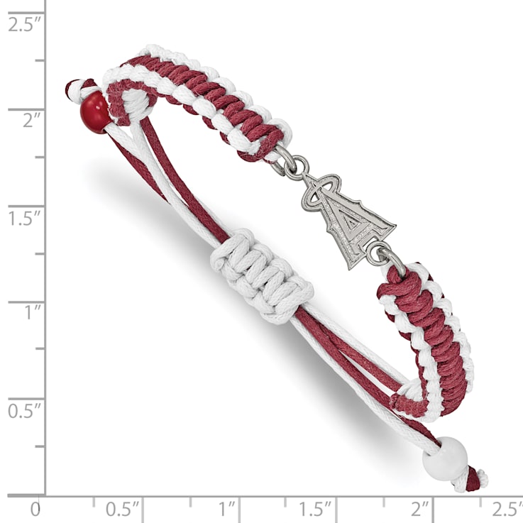 Stainless Steel MLB LogoArt Los Angeles Angels Adjustable Cord Bracelet