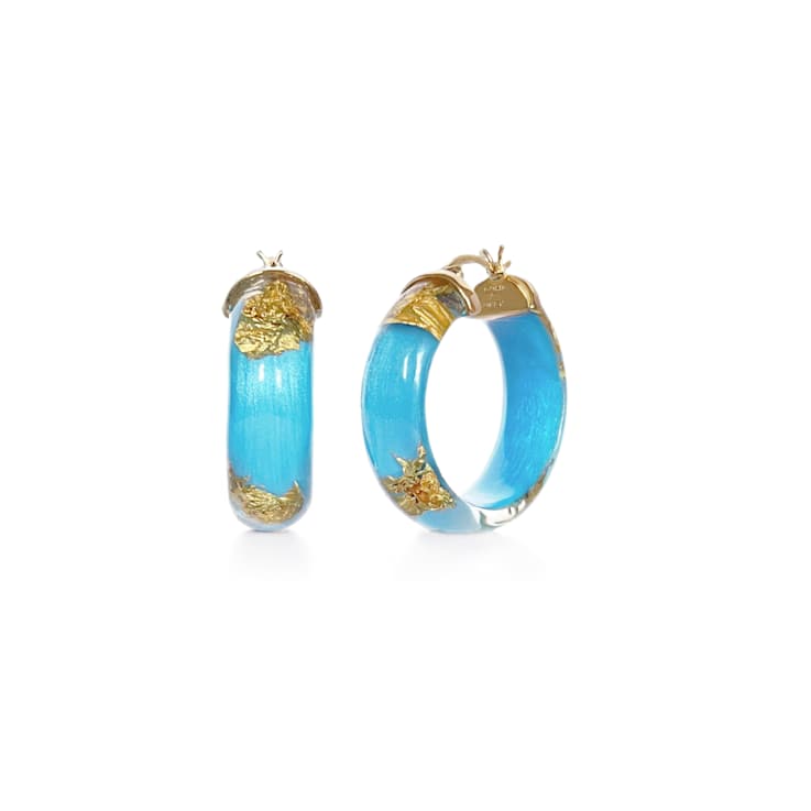 14K Yellow Gold Over Sterling Silver Mini Gold Leaf Acrylic Hoops in
Turquoise Color