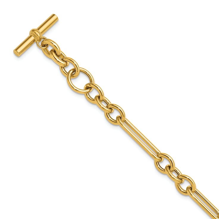 14K Yellow Gold Paperclip and Round Link 8 inch Toggle Bracelet