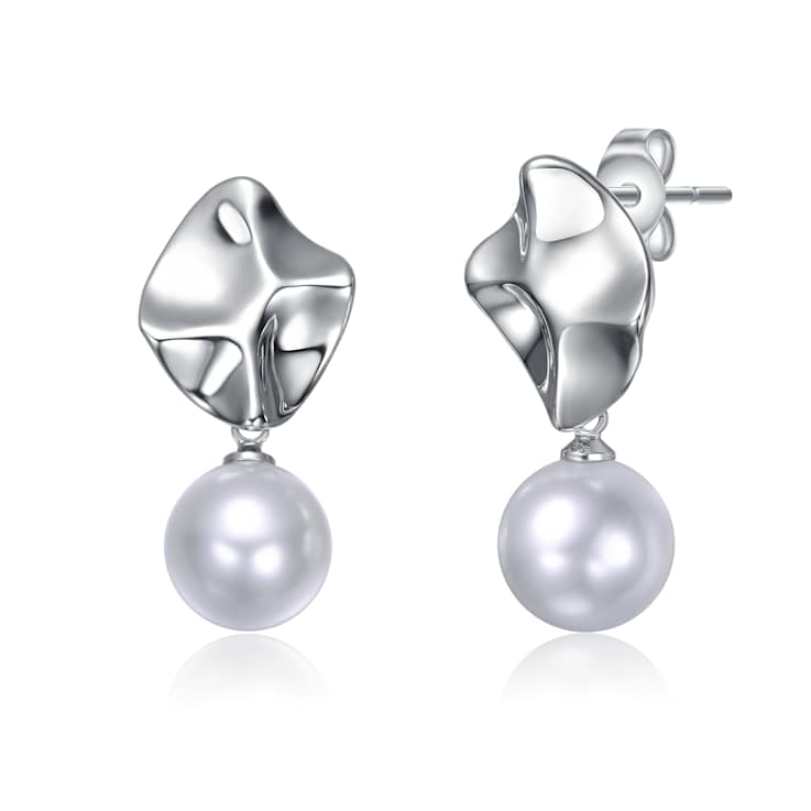 Abstract Pearl Simulant Drop Earrings In White Rhodium Over Brass