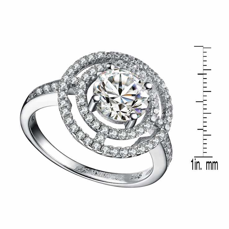 CZ Double Outline Cocktail Ring In Sterling Silver