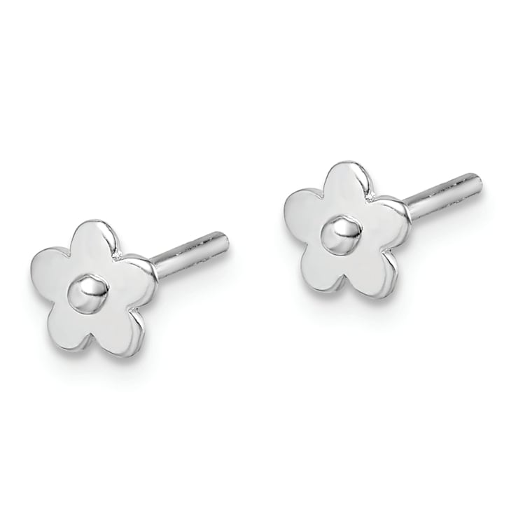 Rhodium Over Sterling Silver Flower Children's Post Earrings