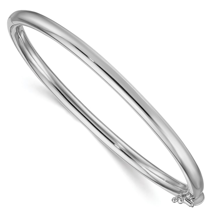 Rhodium Over Sterling Silver 4mm Tube Slip-on Bangle