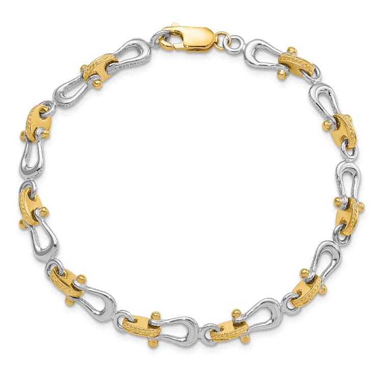 14k Yellow Gold and 14k White Gold Textured Mariner's Link Bracelet