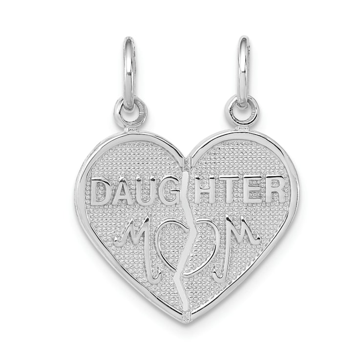 Rhodium Over 14K White Gold DAUGHTER-MOM Break-apart Heart Charm