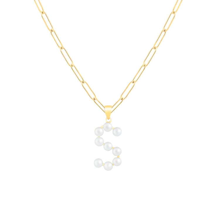 Letter S Initial Cultured Freshwater Pearl 18K Gold Over Sterling Silver
Pendant With  18" Chain