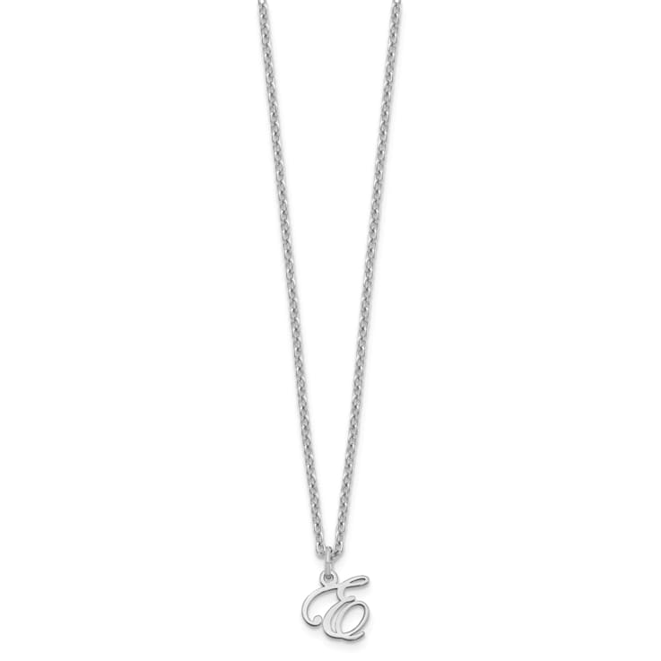 Rhodium Over Sterling Silver Letter E  Initial Necklace