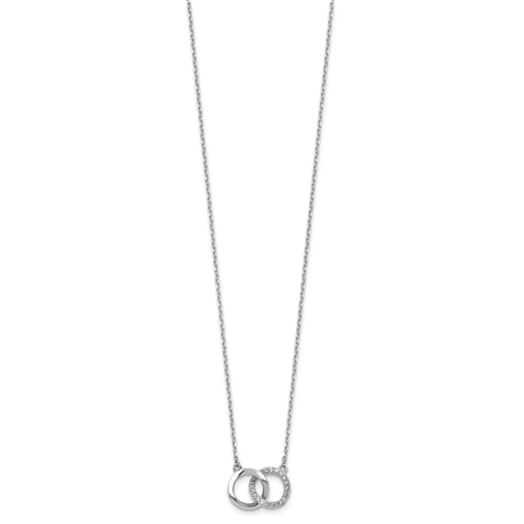 Rhodium Over Sterling Silver Cubic Zirconia Interlocking Ring Necklace