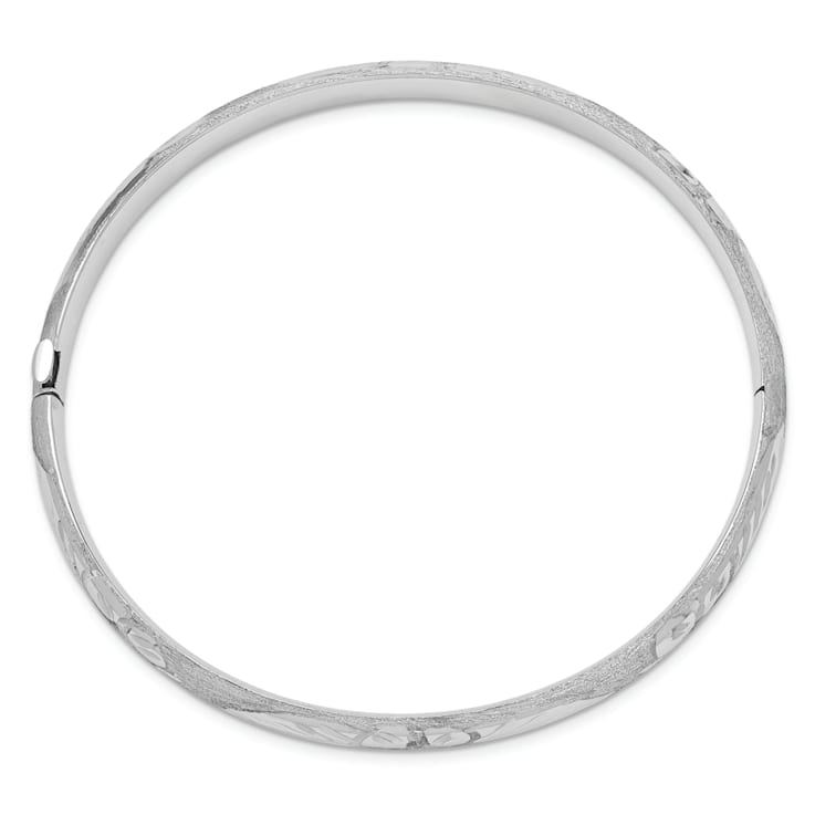 Rhodium Over 14K White Gold 4/16 Florentine Hinged Bangle