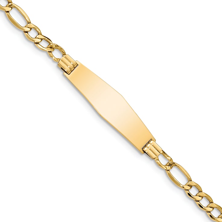 14k Yellow Gold Polished Soft Diamond Shape Figaro Link ID Bracelet