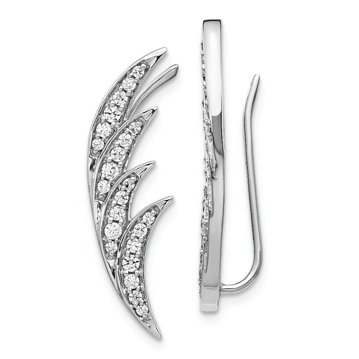 Rhodium Over 14K White Gold Lab Grown Diamond Ear Climber Earrings