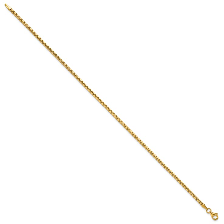 14K Yellow Gold Polished Rounded Box Chain 2.25mm Men's Bracelet