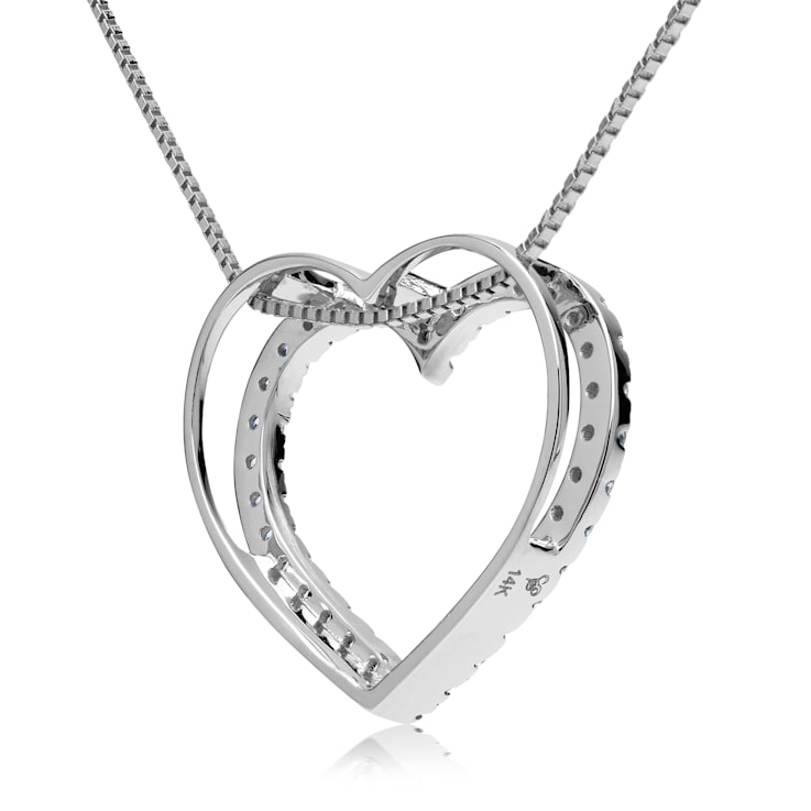 White Cubic Zirconia 14k Yellow Gold Heart Pendant With Chain 0.35ctw
