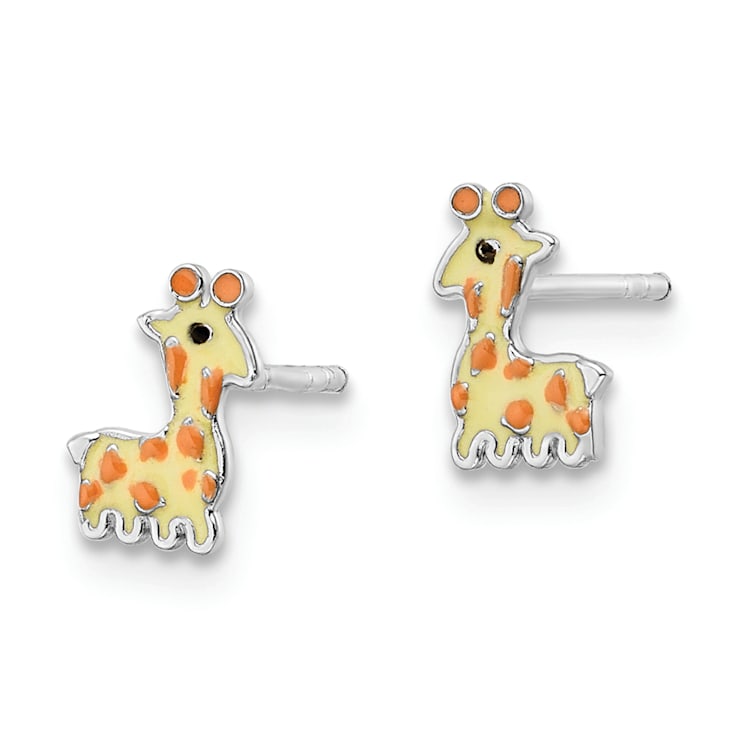 Sterling Silver Enamel Giraffe Children's Post Earrings