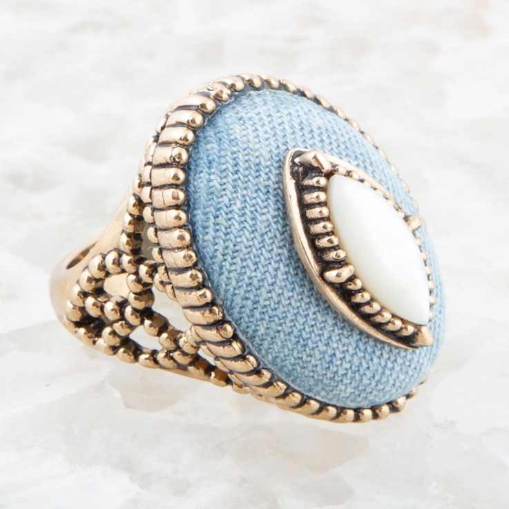 Barse Jewelry Denim Dreams White Mother of Pearl Golden Statement Ring