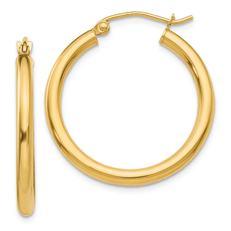 14k Yellow Gold Polished 1" Tube Hoop Earrings