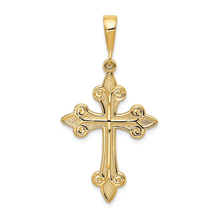 14k Yellow Gold Fleur De Lis Cross Pendant