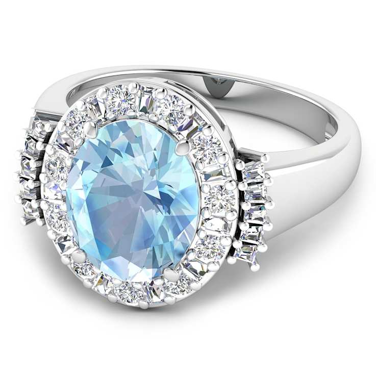 3.73ctw Blue Aquamarine and Diamond 14K White Gold Halo Ring