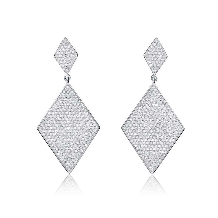CZ Geometric Pave Drop Earrings In Sterling Silver